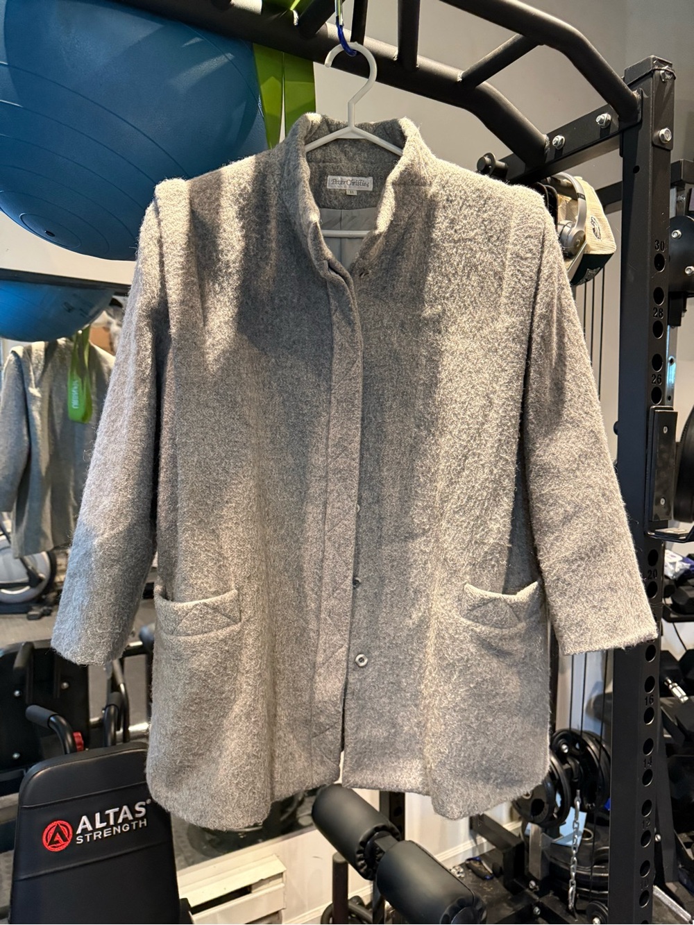 Women’s Gray Bouclé Pea Coat - Soft Open-Front Layer